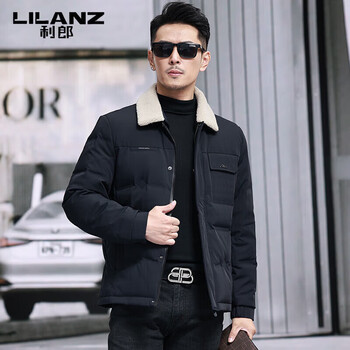Lilanz high-end down jacket men's 2025 winter short warm jacket down jacket trendy outdoor coldproof jacket black m 170