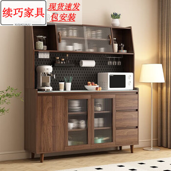 Xuqiao solid wood sideboard integrated wall-mounted nordic modern living room wine cabinet tea cabinet multi-functional kitchen storage cabinet solid wood board walnut glass door 140