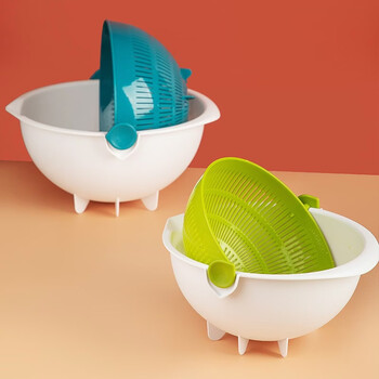 Camellia water drop flip drain strainer double layer drain basket home internet celebrity fruit plate kitchen sink basin living room blue-medium