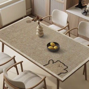 Fantasy tablecloth waterproof, no-wash, anti-scalding pvc dining table mat, light luxury and high-end coffee table table mat 80x160cm, wipe clean happy bear