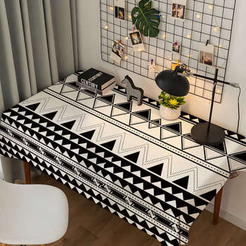 Fantasy black and white geometric style dormitory study tablecloth decorative tablecloth disposable coffee table tablecloth plush black and white geometric tablecloth 05 150x60cm (suitable for small coffee table)