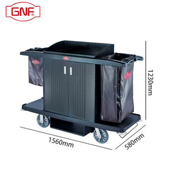 Housekeeping cart, plastic linen cart, hotel work cart, room entrance cart, thickened multi-purpose black service cart sfc-01 with door (8-inch large wheels, no points