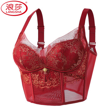 Langsha beauty salon adjustable secondary breast reduction underwear for women with big breasts and small breasts gathering body red bra ankara red single piece m 34/75c thin section approximately 0.4c