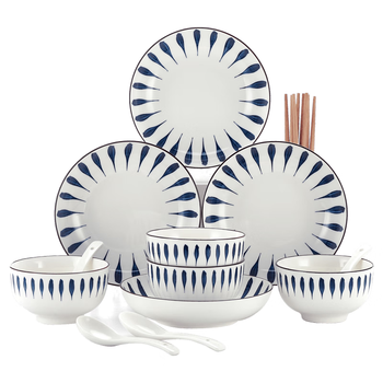 Meng yuan chiba 16-piece set of japanese dishes, underglaze color ceramic dishes and tableware set, plates and plates for eating chiba 16-piece, no specifications