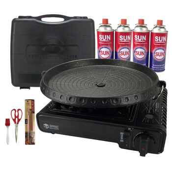 Korean cassette stove barbecue plate windproof gas stove outdoor barbecue self-driving camping portable set black cassette stove + baking pan + scissors and brush paper