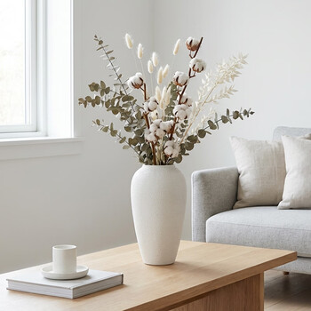 Qiju yaji ceramic vase minimalist nordic style solid color japanese style water-raised flower pottery pot home decoration flower vessel large size 30230