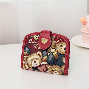 Little bear attachment women's wallet new cute fabric multifunctional card holder mini small exquisite short coin purse