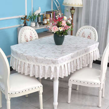 Yusenyi no-wash, anti-scalding, pastoral waterproof and oil-proof coffee table set, long table cloth and table mat, home customization, lily coffee color (oval), waterproof and oil-proof, 90x150, table side length 120 (oval)