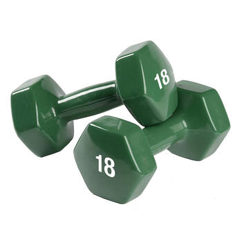 Spri dumbbell hand weights set of 2 110 20 lb. vinyl coated household dumbbells dark green 18 lbs.