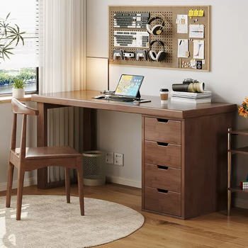 Yusenyi solid wood office desk home bookcase combination double table bedroom two-person study modern simple 1-fjxdb04 walnut color single-person single table (desktop wood 100x60x75cm