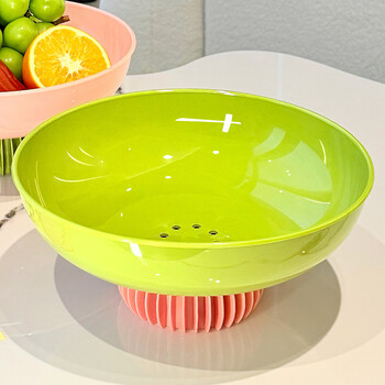 Bsd new high-footed fruit plate, living room household snack display plate, large-capacity drainable fruit basin, high-looking dry fruit plate, gear drainable fruit plate (green plate)*1