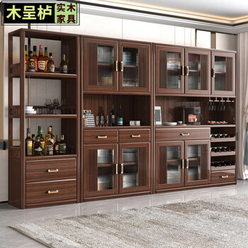 New chinese solid wood sideboard wall-mounted multi-functional wine cabinet storage cabinet integrated home living room large capacity combination cabinet side cabinet imported walnut