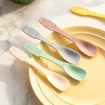 Onlycook spoon, children's food supplement rice spoon, silicone dessert yogurt spoon, ice cream spoon, long handle stirring coffee spoon, 2 pieces, off-white + light gray