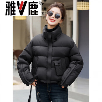 Yalu european down jacket women's short 2026 new winter small fashion high-end kendou style bread jacket black xl (131-140 pounds)