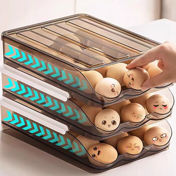 Sungsa rolling egg storage box refrigerator with fresh egg storage artifact automatic refilling egg box egg rack light brown color 2 layers can hold 36 automatic refilling places