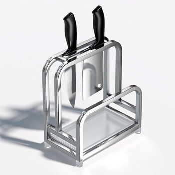 Tuojin japan imported quality 304 stainless steel knife holder chopping board rack kitchen storage rack supplies chopping board chopping board storage rack 201 (double knife slot + chopping board rack) plastic tray