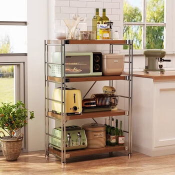 Fantasy japanese style log style storage rack household floor-standing storage rack 25mm thick display rack kitchen storage rack length 60x depth 31cm factory direct sale two layers 50cm high (default walnut) multi-color optional