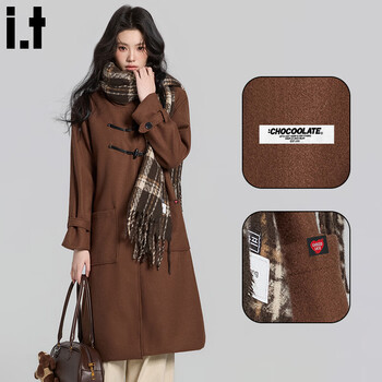 Chocoolate it women's korean horn button woolen coat 2025 winter new style female giant good-looking temperament versatile jacket women brown s