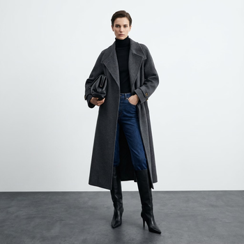 Jiu shang jin master's selected stand collar double-sided virgin wool coat autumn and winter fashionable and versatile slimming 66006 gray s