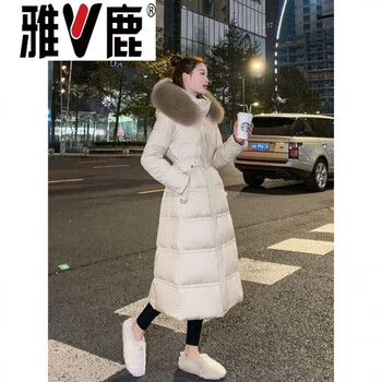 Yalu 2026 thickened extra long down jacket for women winter long white duck down thickened waist korean version slimming over the knee women's jacket 2025 new jiujiang down jacket for women off-white fur collar down jacket for small people s 85-115 catties small person down jacket