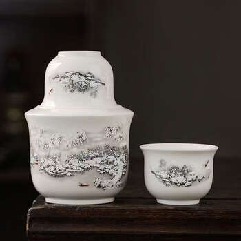 Yusen yiwen wine pot, wine warmer, household wine warmer, high temperature resistant, chinese handmade wine warmer, wine warmer set, xueshan two liang plus one cup