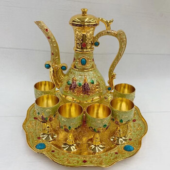 Yusenyi weighted wineware and pot set thick and popular craft guest white castle green castle 8 pieces