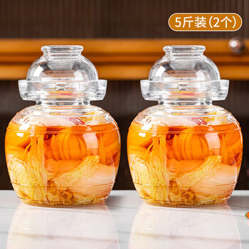 Lumingling household pickle jar food grade glass sealed vegetable jar authentic sichuan special thickened large store upgraded model 2.5l glass pickle jar upgraded thickened glass - 5 catties pack of 2