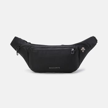 Descente sports bag for men and women, classic and simple, lightweight, comfortable and breathable casual waist bag, black/black
