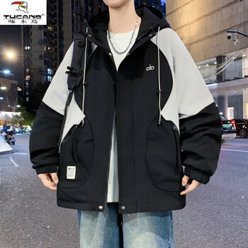 Woodpecker (tucano) new autumn and winter jackets for boys, junior high school students, velvet thickened jackets, teenagers and older children's cotton padded jackets w2301 black (single jacket) spring and autumn style m 80-100 pounds or so