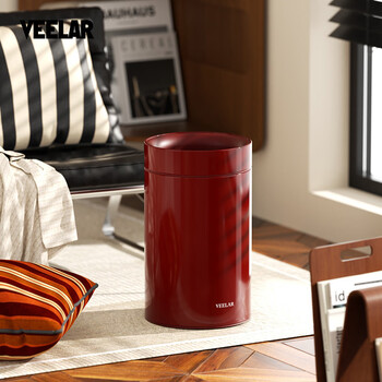 Veelar living room coverless trash can kitchen simple home bedroom bathroom high-level light luxurious retro paper basket 2025 new 15l bordeaux red living room/kitchen