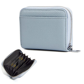 First-layer cowhide versatile wallet rfid anti-magnetic mesh printed digital coin purse coin purse genuine pickup bag alice blue