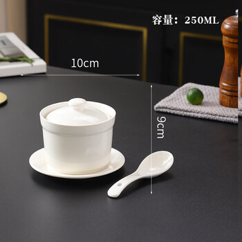 Tuojin jingdezhen ceramics hotel stew cup waterproof stew household crock pot soup cup with cover small crock pot stew soup cup 4-inch (pure white with dish) soup spoon