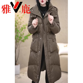 Yalu light and thin 2026 temperament mid-length hooded down jacket women's winter mom thickened warm white duck down jacket brown m recommended 90-105 kg_high quality)