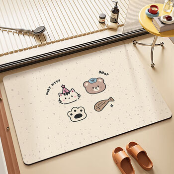 Diatom diatom mud bathroom quick-drying floor mat bathroom bathroom door absorbent non-slip foot mat toilet anti-fall carpet kitty meow 60x90cm wash basin edge