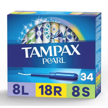 American tampax pearl cotton strips with long catheter for sports and swimming, 34 pieces of pearls-long catheter-mixed 8 small, 18 medium, 8 large, others