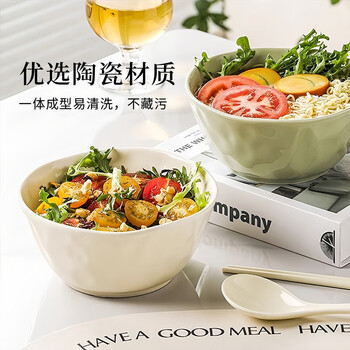 Huaqingge cream style hand-kneaded pattern ceramic rice bowl home 2025 new eating bowl high-looking dishes set underglaze color 4.6-inch rice bowl cream yellow 2 pack