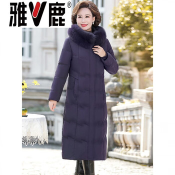 Yalu down jacket long mother's wear thickened 2026 new middle-aged and elderly over-the-knee winter jacket black 8819 xl purple 8819 xl