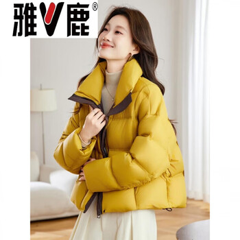 Yalu high quality yellow stand collar short white goose down down jacket women 2026 winter new women's lightweight jacket goose down jacket 95% white goose down women ginger upgraded white goose down m