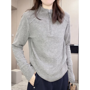 Yalu thickened double-sided german velvet half-zip stand-collar long-sleeved t-shirt for women 2025 autumn and winter new versatile warm base shirt ins gray m recommended 80-100 pounds