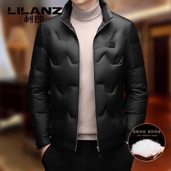 Lilanz men's stand collar short down jacket thin, warm and fashionable new jacket 2025 winter small high-end black m 170
