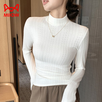 Miiow half turtleneck bottoming shirt for women, autumn and winter style inner sweater, slim long-sleeved mid-collar warm sweater top, white m, suitable for 70-90 pounds