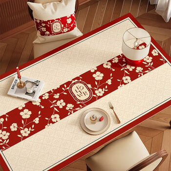 Fantasy red festive table mat tablecloth no-wash oil-proof and waterproof coffee table 2025 new table mat new year table mat 50x120 flower lullaby