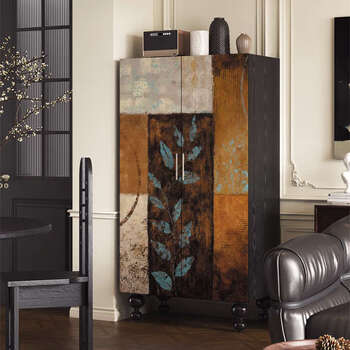 Fantasy french mid-century style solid wood wardrobe home living room square door hanging wardrobe bedroom bedside storage locker size customization pre-sale 2 doors