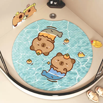 Yusenyi round shower room cute bathroom non-slip floor mat kapibara children's anti-fall mat bathroom no-wash suction cup mat ysd capybara swimming pool round (suction cup mat) 55x55cm