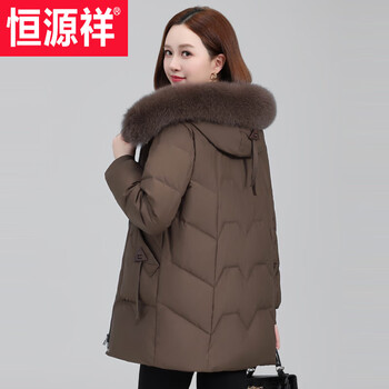 Hengyuanxiang middle-aged mother's down jacket mid-length large fur collar plus size 2025 new style fashionable thickened winter coat for women dark coffee color 2xl