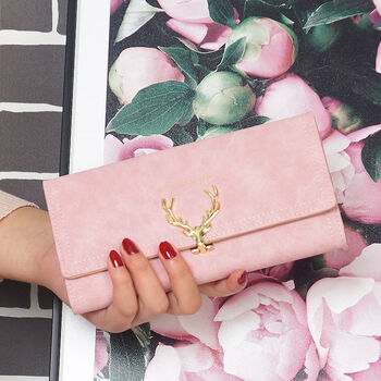 Other frosted leather long wallet for women 2024 new style simple fashionable european and american large-capacity deerskin wallet wallet pink