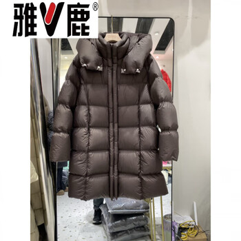 Yalu puff hooded 90 white duck down jacket women's medium long korean style loose thickened 2026 new winter jacket brown s