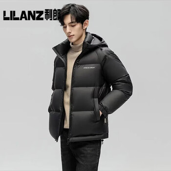 Lilang 90% white duck down men's down jacket 2025 winter new warm thickened bread jacket hooded short jacket men black l (175)