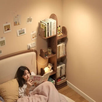 Fantasy solid wood creative bookshelf floor-standing storage rack next to the tv cabinet in the living room display rack household multi-layer small bookcase cactus bookshelf 7-layer walnut color