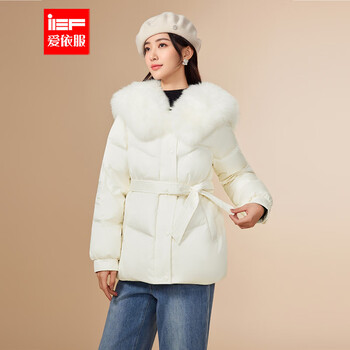 Ief/aiyifu 2025 winter new style french gentle style commuting temperament fur collar warm down jacket apricot s